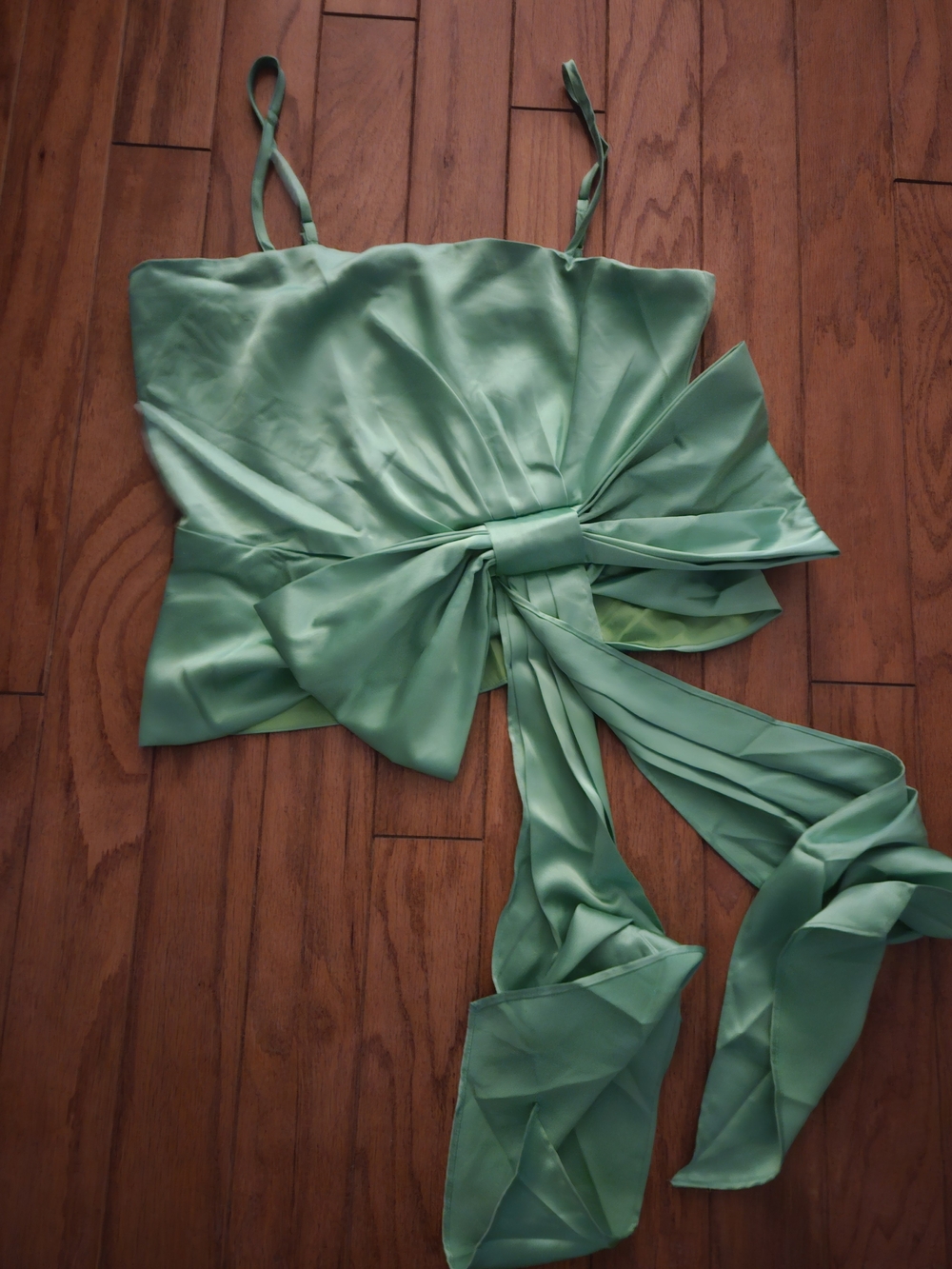 glam Mint Green Satin Bow Tie Tank Top
